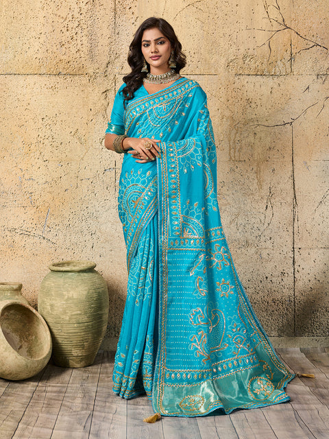 Buy Bandhani with Kachha Gota Patti Glow Modal Silk Saree Kcpc