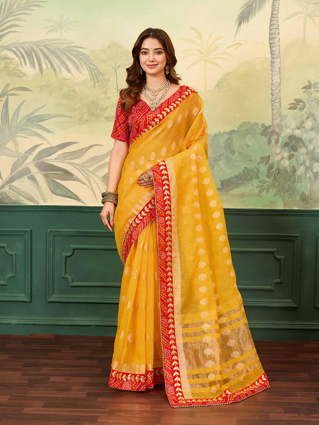 KcPc Rajasthani Marwadi Pure Kota Doria Piliya Banarasi Zari Pallu SareeSWA