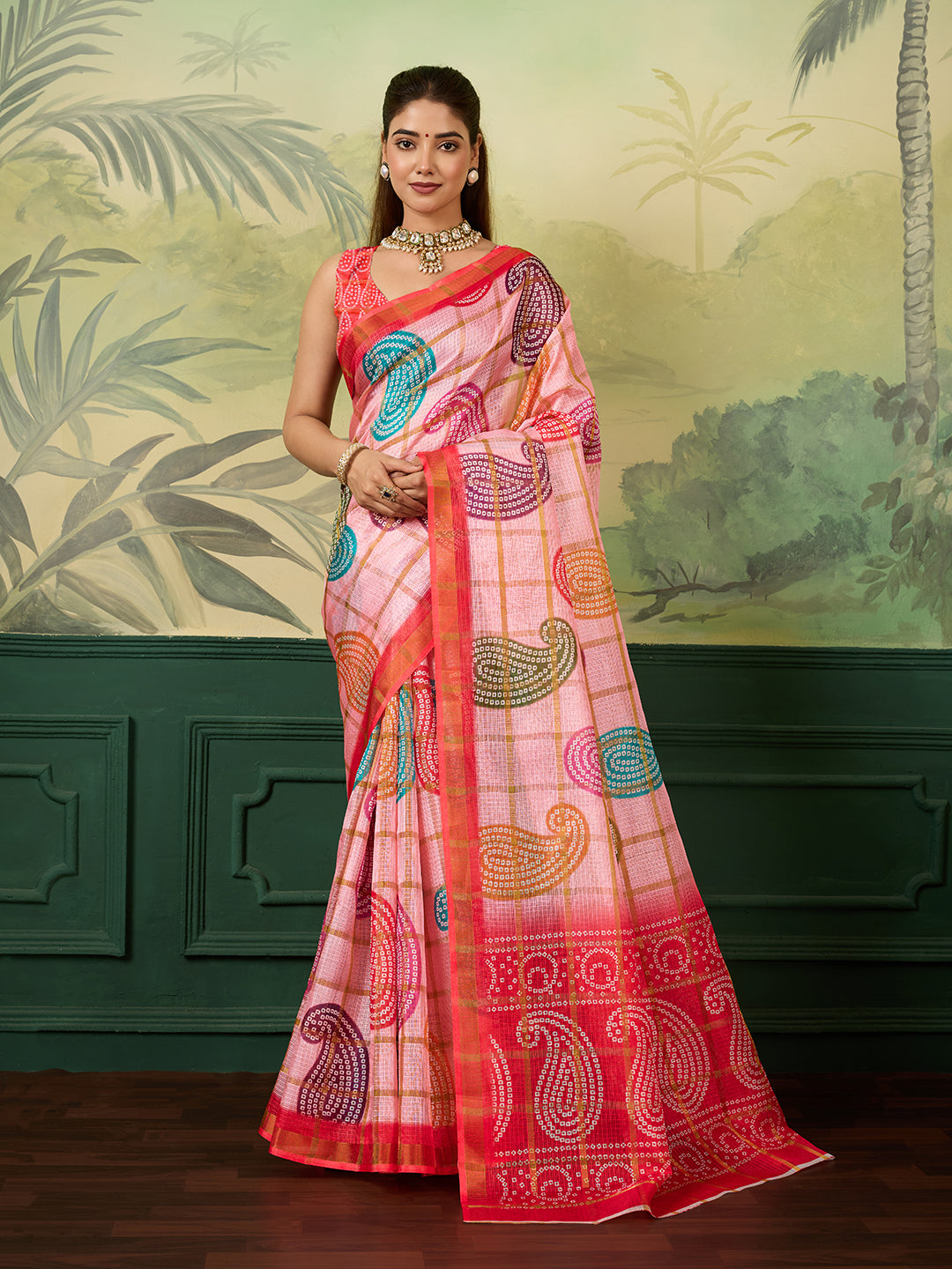 KcPc Traditional Bandhani Style Kota Doria Saree for Everyday Elegance SWA