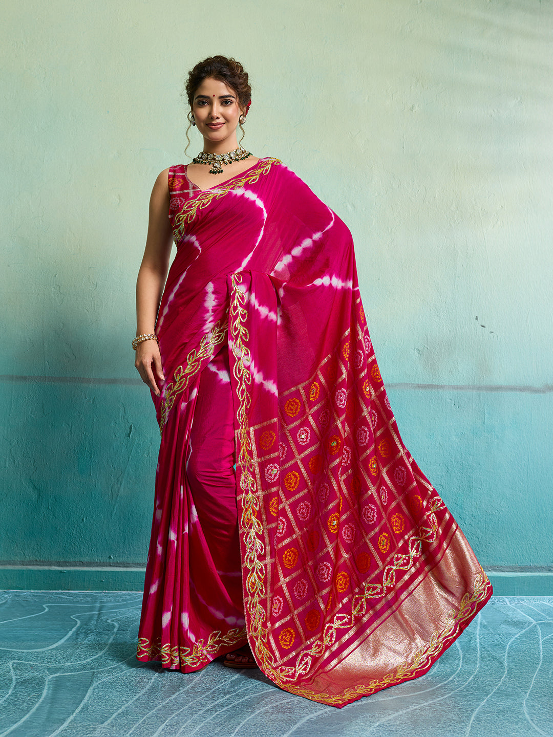 Buy Bandhani Saree with Gotapatti Work 