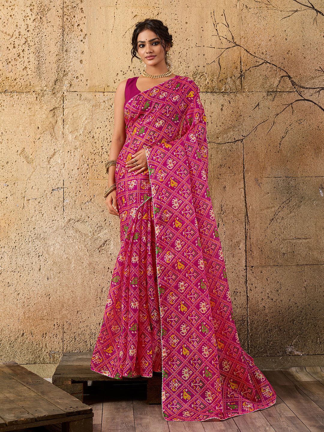 Kota Doria Saree in rani colour under 1000