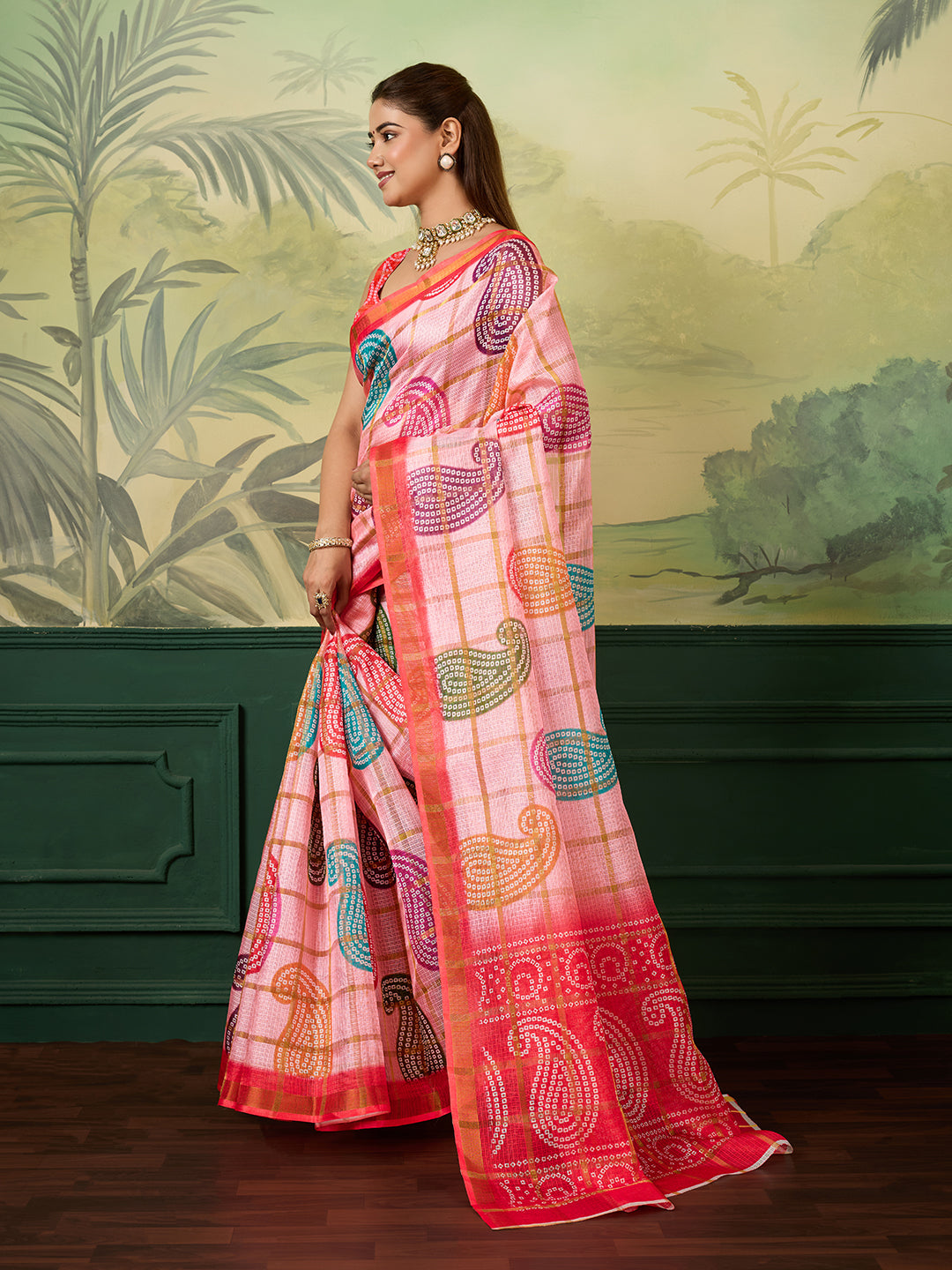 KcPc Traditional Bandhani Style Kota Doria Saree for Everyday Elegance SWA
