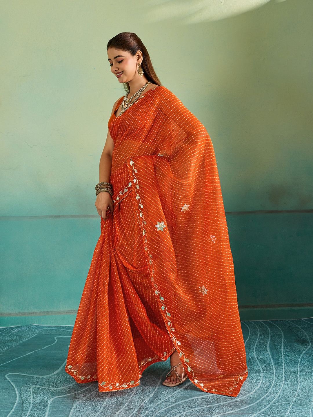 Buy Leheriya Style With Gotapatti Work Saree