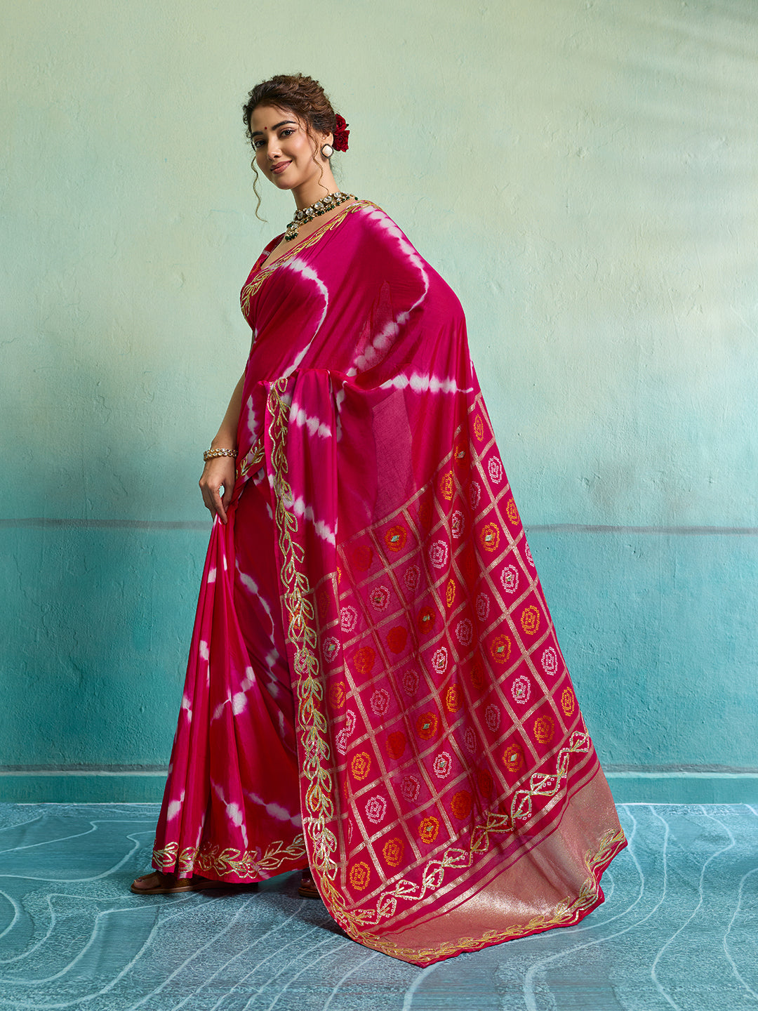 Buy Bandhani Saree with Gotapatti Work 