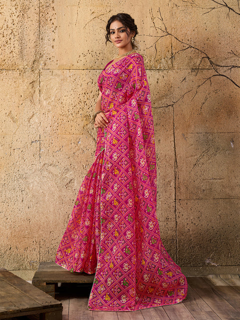 Kota Doria Saree in rani colour under 1000