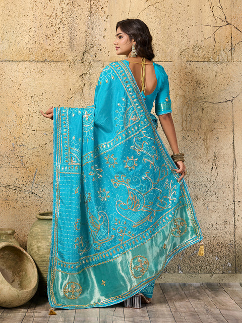 Buy Bandhani with Kachha Gota Patti Glow Modal Silk Saree Kcpc