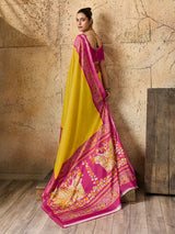 yellow and pink Silk Printed Style With Zari Border Work Saree 