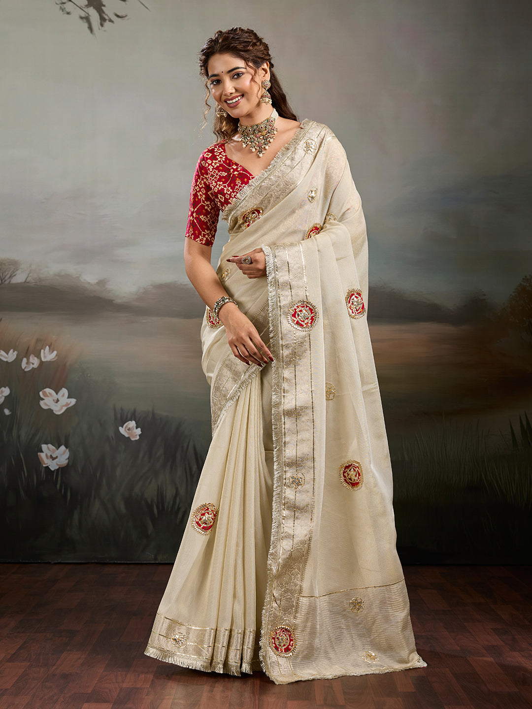 Buy Designer Saree with Elegant Gota Patti Work KcPc