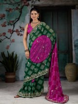 KcPcRoyal Bandhani Saree with Traditional Gotapatti WorkKDN