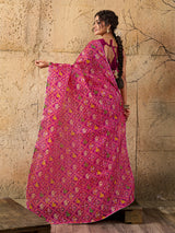 Kota Doria Saree in rani colour under 1000
