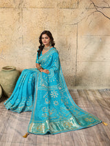 Buy Bandhani with Kachha Gota Patti Glow Modal Silk Saree Kcpc