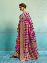 KcPc New Launch Pure Khaddi Georgette Upada Neemzari Bandhej SareePink Purple D1