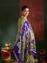 Kcpc Premium Georgette Kalamkari Saree with Zari Border ASH