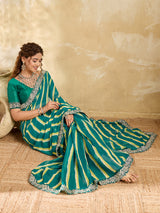 By New Beautiful Chiffon Leheriya Style With Embroidery Border Work Saree