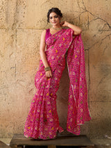Kota Doria Saree in rani colour under 1000