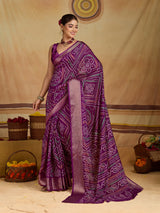 KcPc New BeautifulCotton Silk Bandhani Style With Zari Border Work SareeSTL