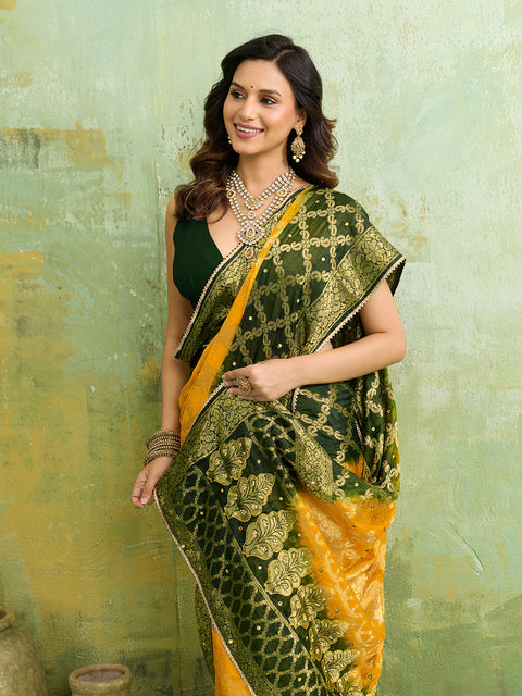 KcPc Latest Gharchola Banarasi Silk With Heavy Zari Work Saree KML Yellow Green
