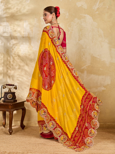 Buy Festive Wear Bandhani Style Saree With Embroidery Work KcPc