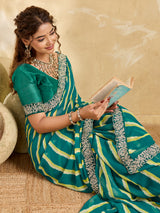 By New Beautiful Chiffon Leheriya Style With Embroidery Border Work Saree