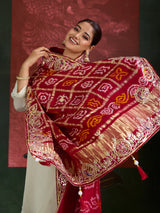 KcPc Designer Pure Gaji Silk Banarasi Bandhej Ghatchola Gotapatti Work DupattaAMT