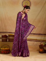 KcPc New BeautifulCotton Silk Bandhani Style With Zari Border Work SareeSTL