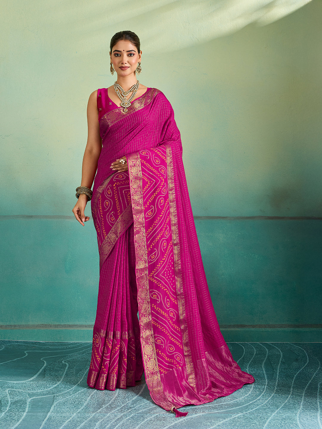 Buy Jaipuri Designer Gaji Silk Ghatchola Bandhani Saree