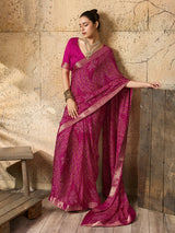 KcPc Beautiful Moss Chiffon Georgette Bandhani Sarees RaniKDM