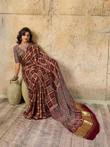 By Ajrakh saree With Traditional Wear