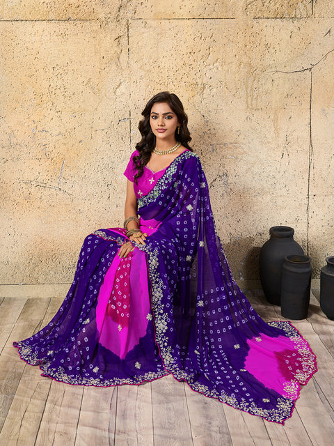 KcPc Traditional Bandhani Style Georgette Saree Perfect Festive Collection SWA