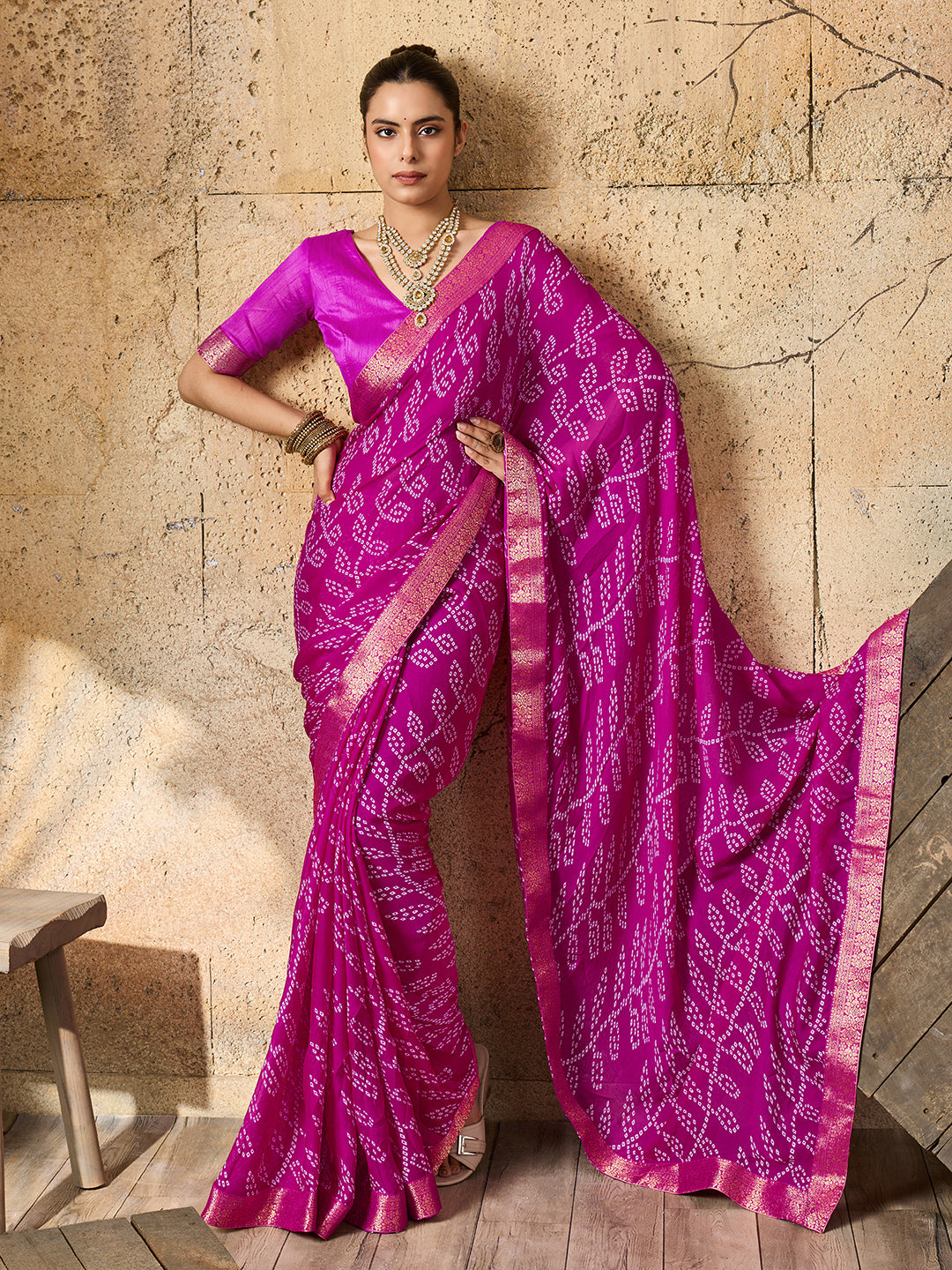 Buy Bandhani Style Saree Casual Wear kcpc 2