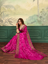KcPc New Handmade Bandhej Bandhani Viscos Silk SareeRBW