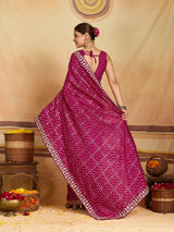 KcPc New Dola Silk Bandhani Style With Gota patti Border Work Saree SWA