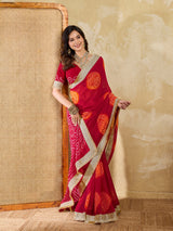 KcPc Premium Bandhani Style Georgette Saree with Rich Heavy BorderKDN