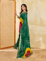 KcPc New Elegant Moss Chiffon Georgette Bandhani Saree with Zari Border KDN