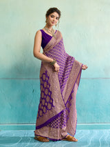 KcPc New Launch Pure Khaddi Georgette Upada Neemzari Bandhej SareePurple