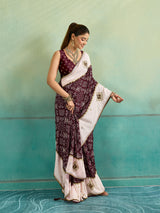 KcPc New Latest Creap Silk Ajrakh Style With Stone Work Saree STR