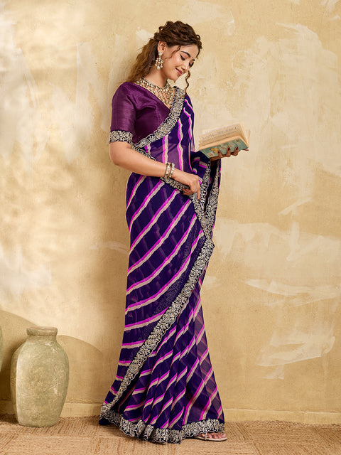 By Latest New Chiffon Leheriya Style With Embroidery Border Work Saree