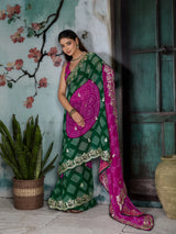 KcPcRoyal Bandhani Saree with Traditional Gotapatti WorkKDN