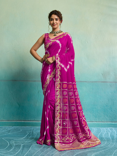 Buy Bandhani Style Dola Silk Saree with Gotapatti Work Kcpc