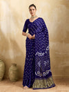 Buy blue saree with bandhani print and lagdi patola pallu