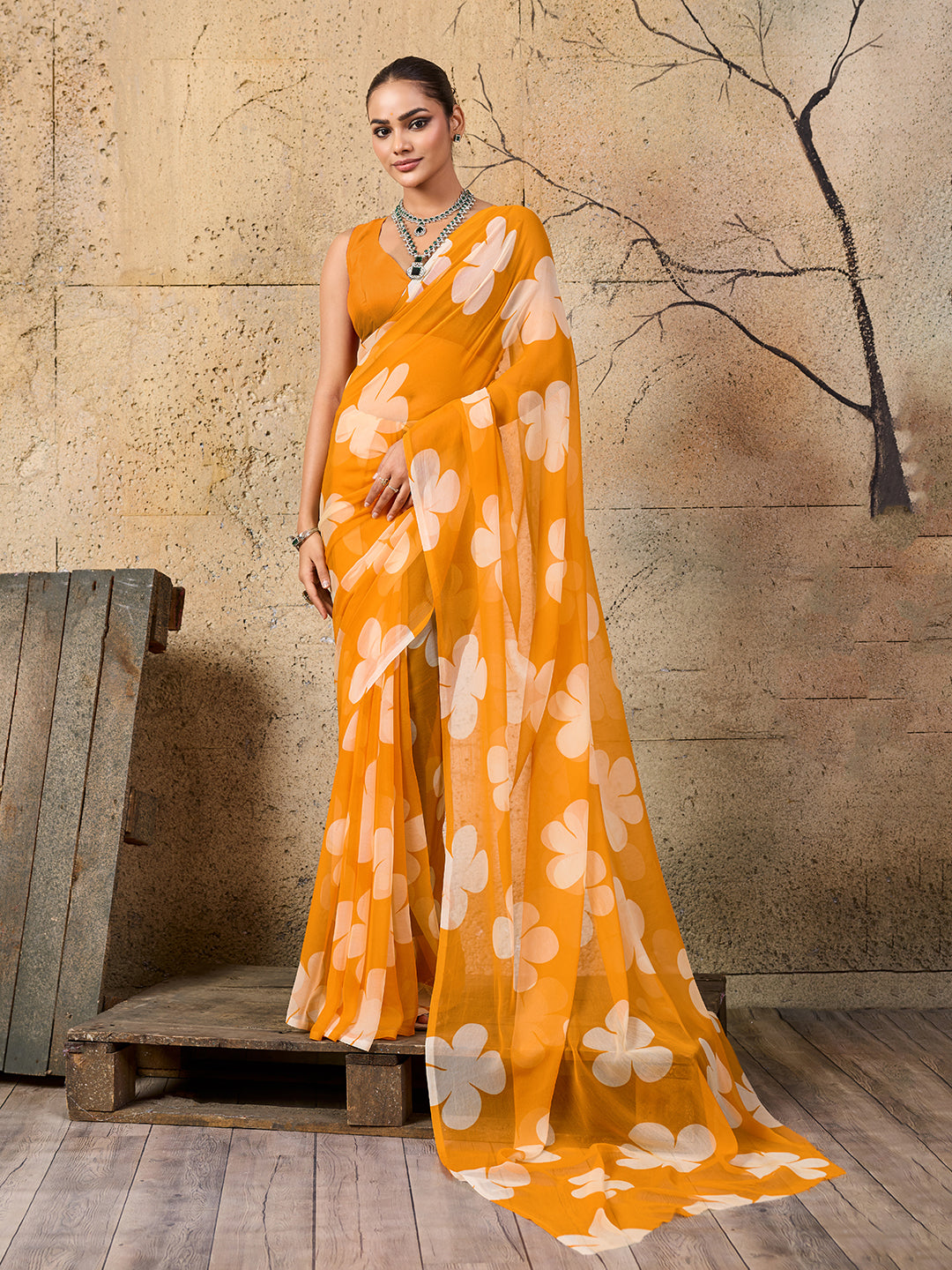  Georgette Flower Printed Style Saree for causal wear under 1000