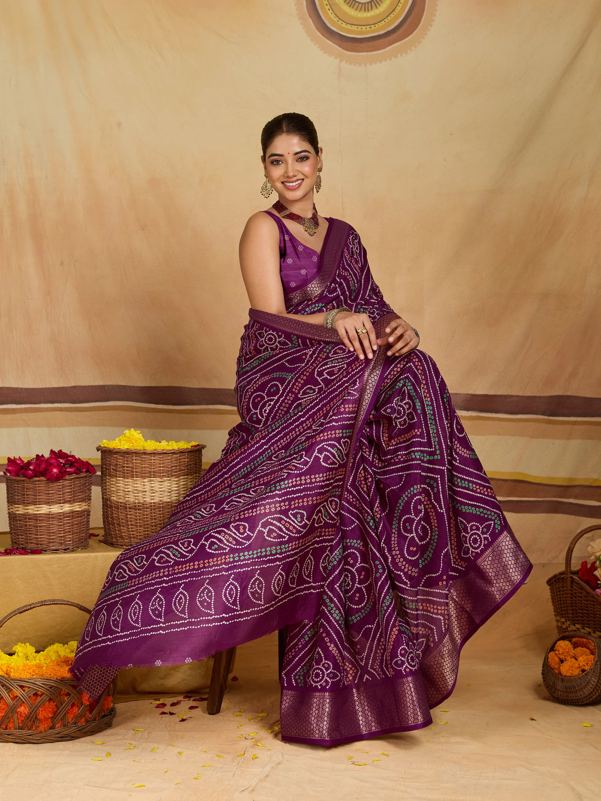 KcPc New BeautifulCotton Silk Bandhani Style With Zari Border Work SareeSTL