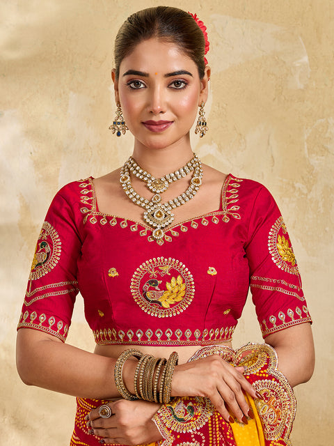 Buy Festive Wear Bandhani Style Saree With Embroidery Work KcPc