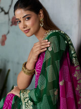 KcPcRoyal Bandhani Saree with Traditional Gotapatti WorkKDN