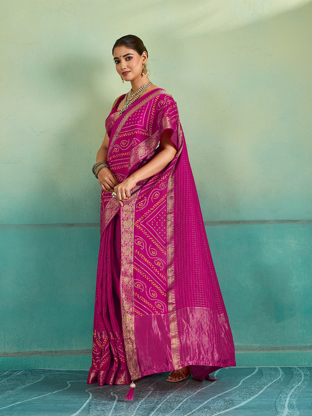 Buy Jaipuri Designer Gaji Silk Ghatchola Bandhani Saree