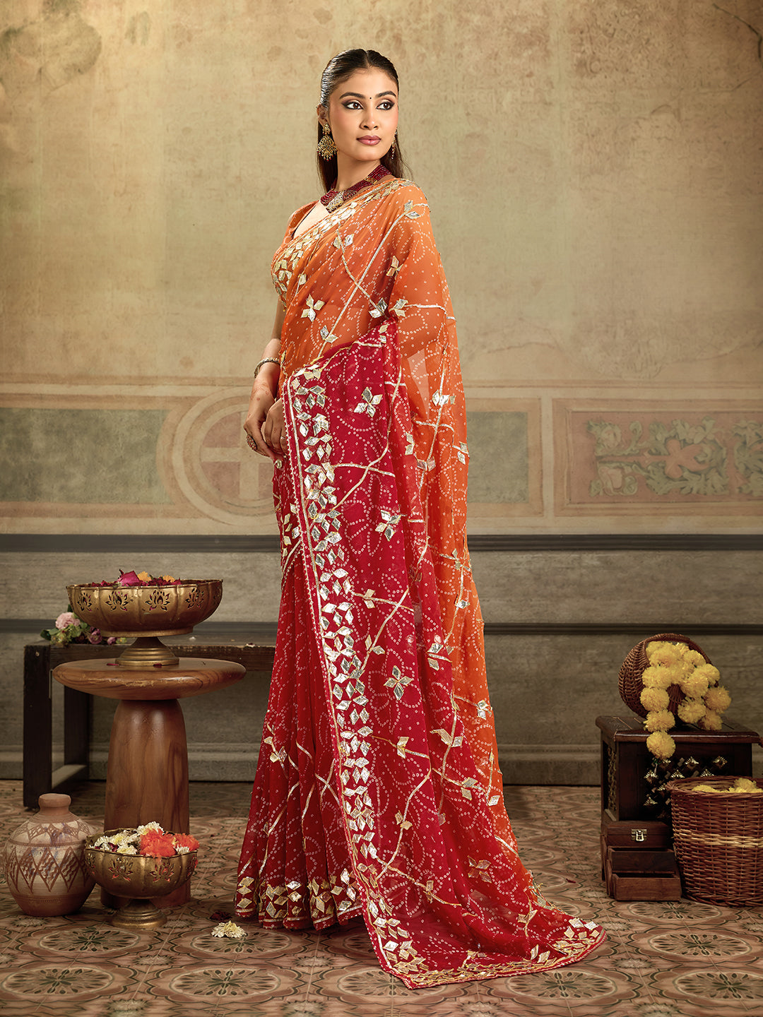 KcPc New Latest Georgette Chiffon Bandhani Style With Gotapatti Work Saree MHS