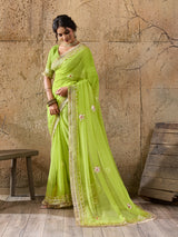 Buy Green saree with silver gotapati workborder for traditional design 