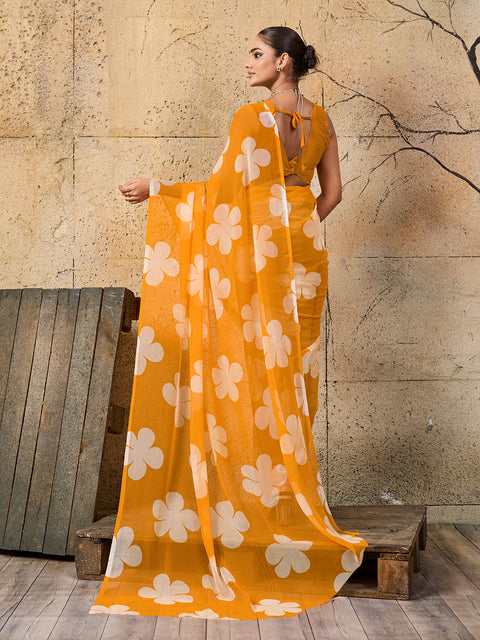 Georgette Flower Printed Style Saree for causal wear under 1000