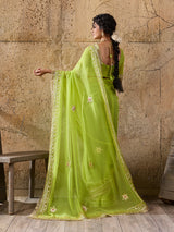 Buy Green saree with silver gotapati workborder for traditional design 