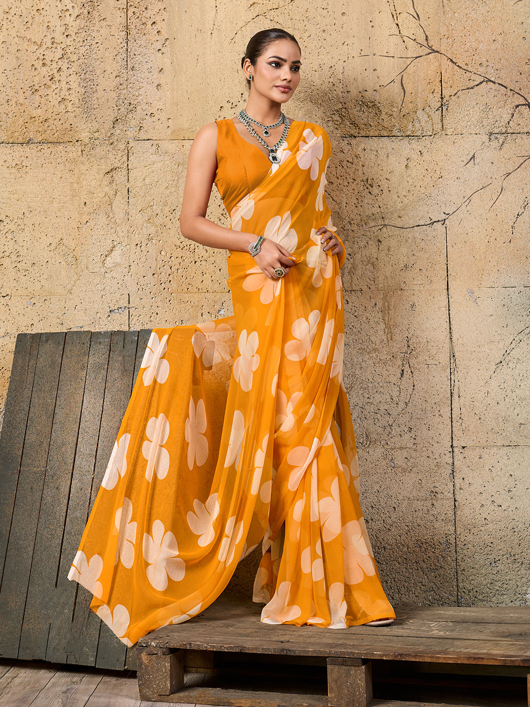  Georgette Flower Printed Style Saree for causal wear under 1000